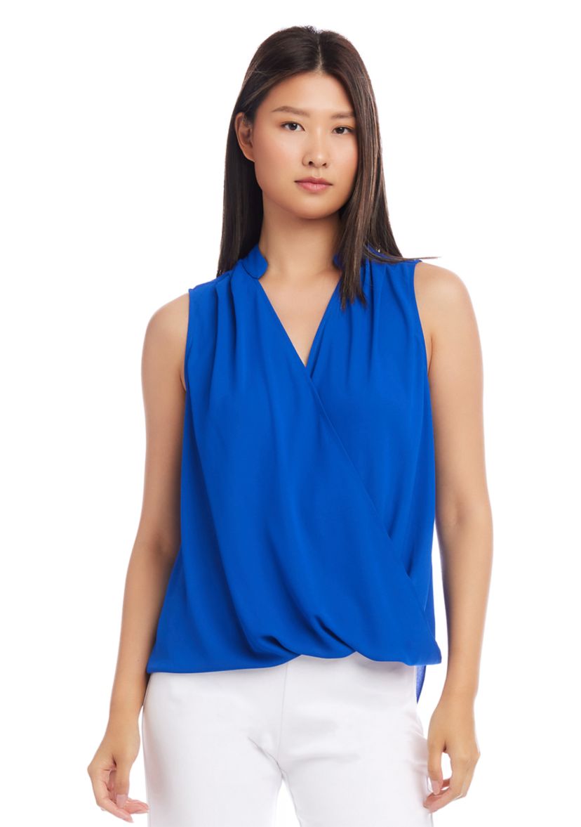 Womens Sleeveless Drape Front Top