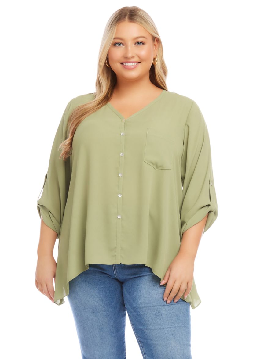 Plus Size Button Up Blouse