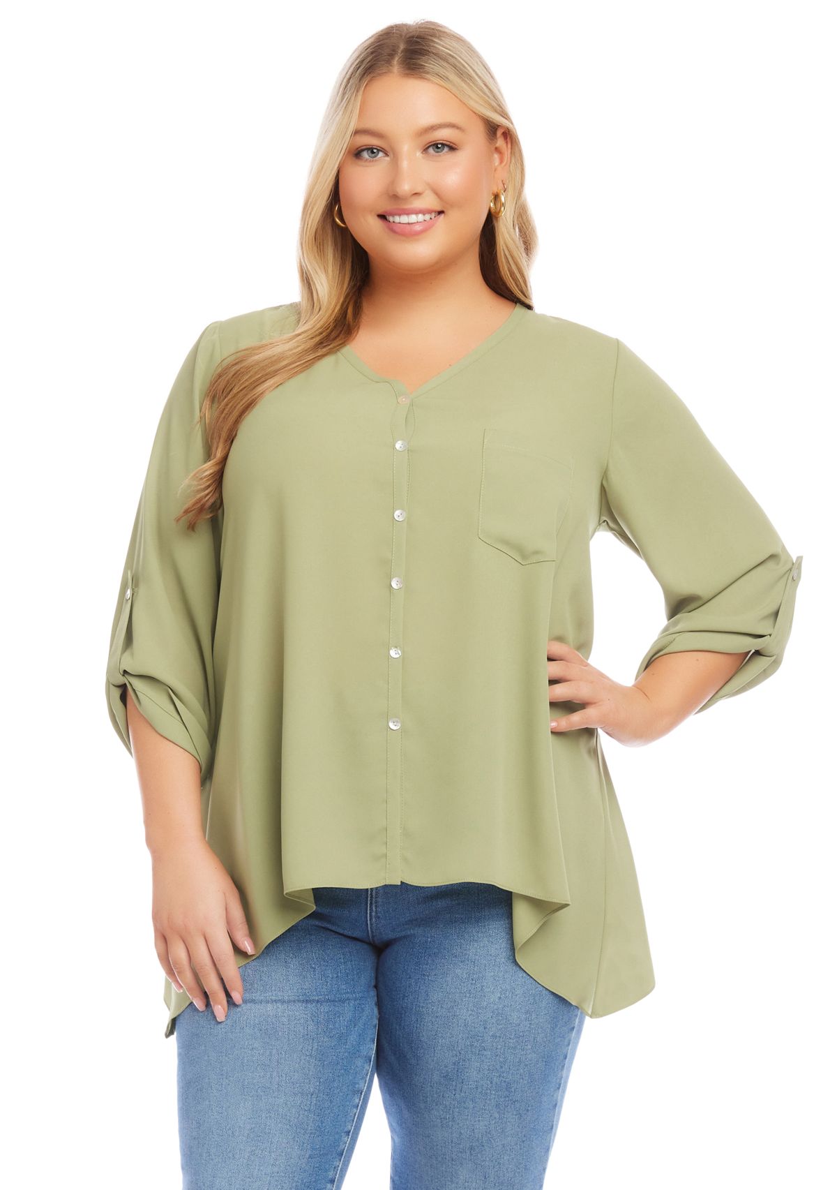 Plus Size Button Up Blouse