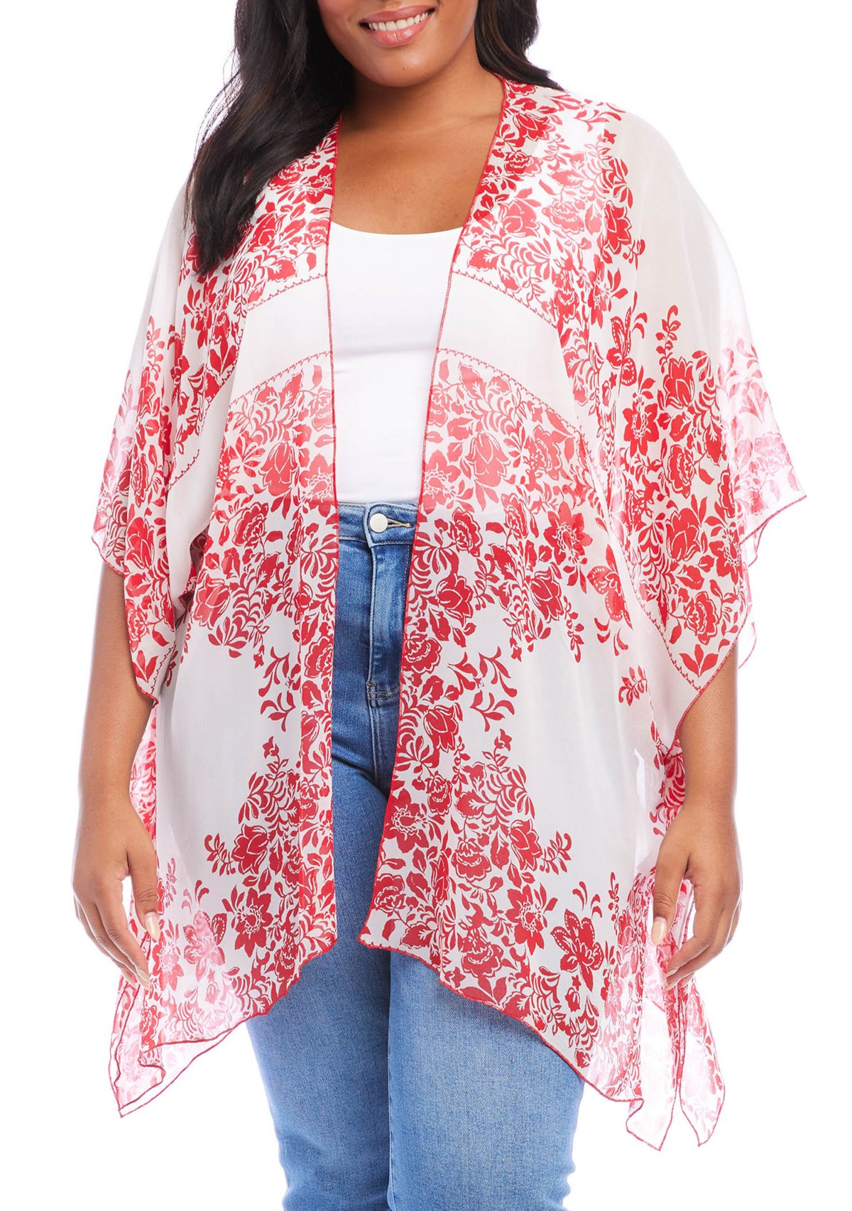 Plus Size Open Front Kimono 