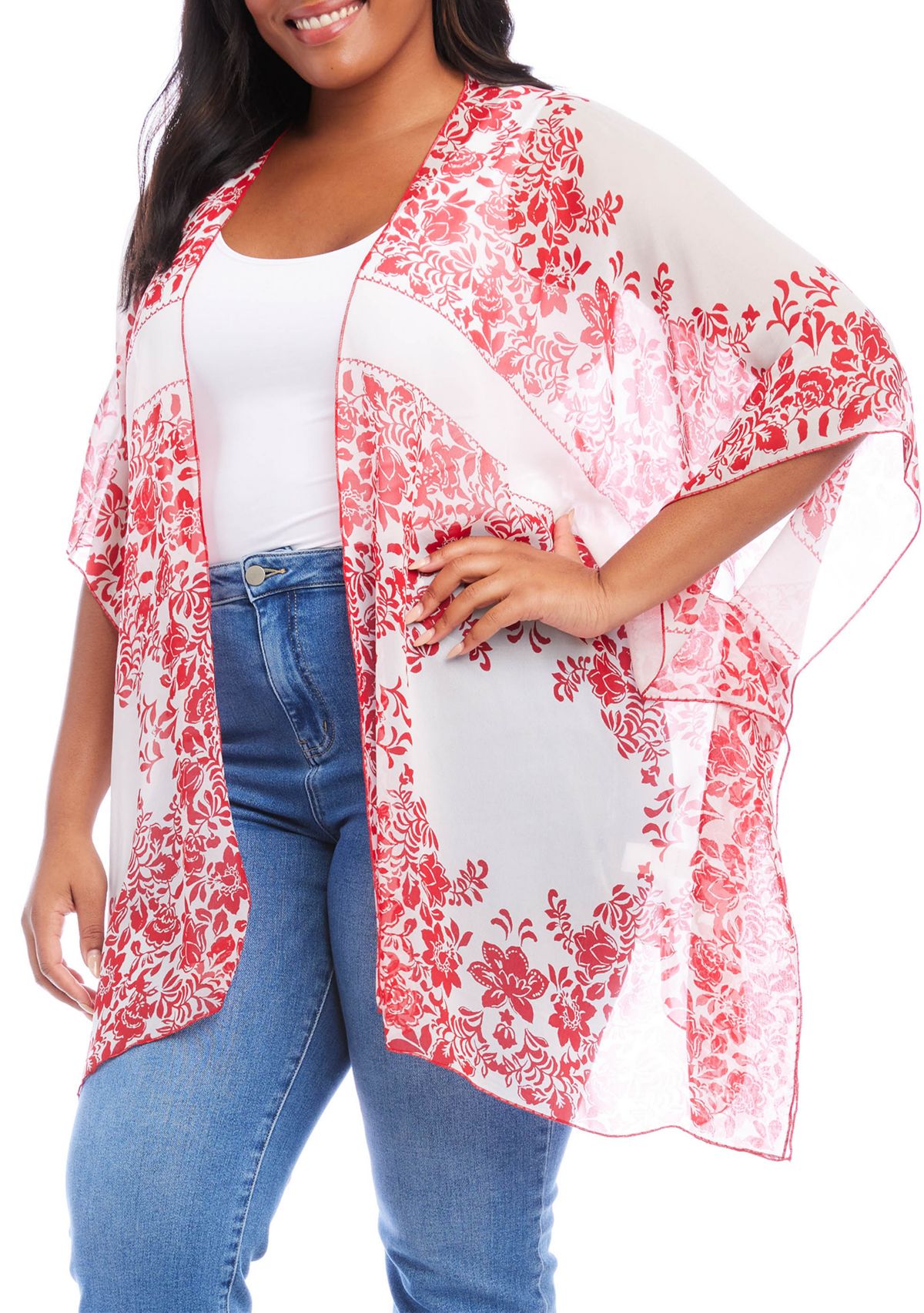 Plus Size Open Front Kimono 