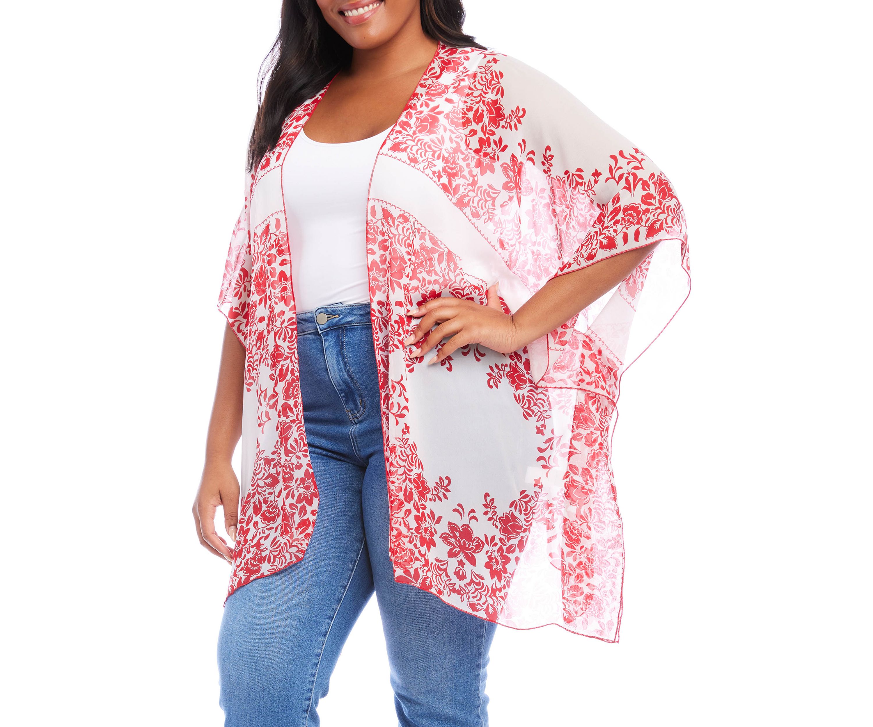 Plus Size Open Front Kimono 