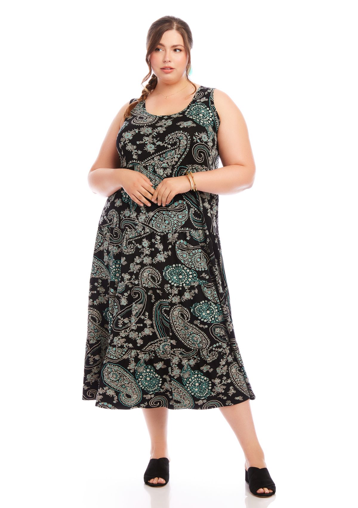 Plus Size Sleeveless Tiered Midi Dress