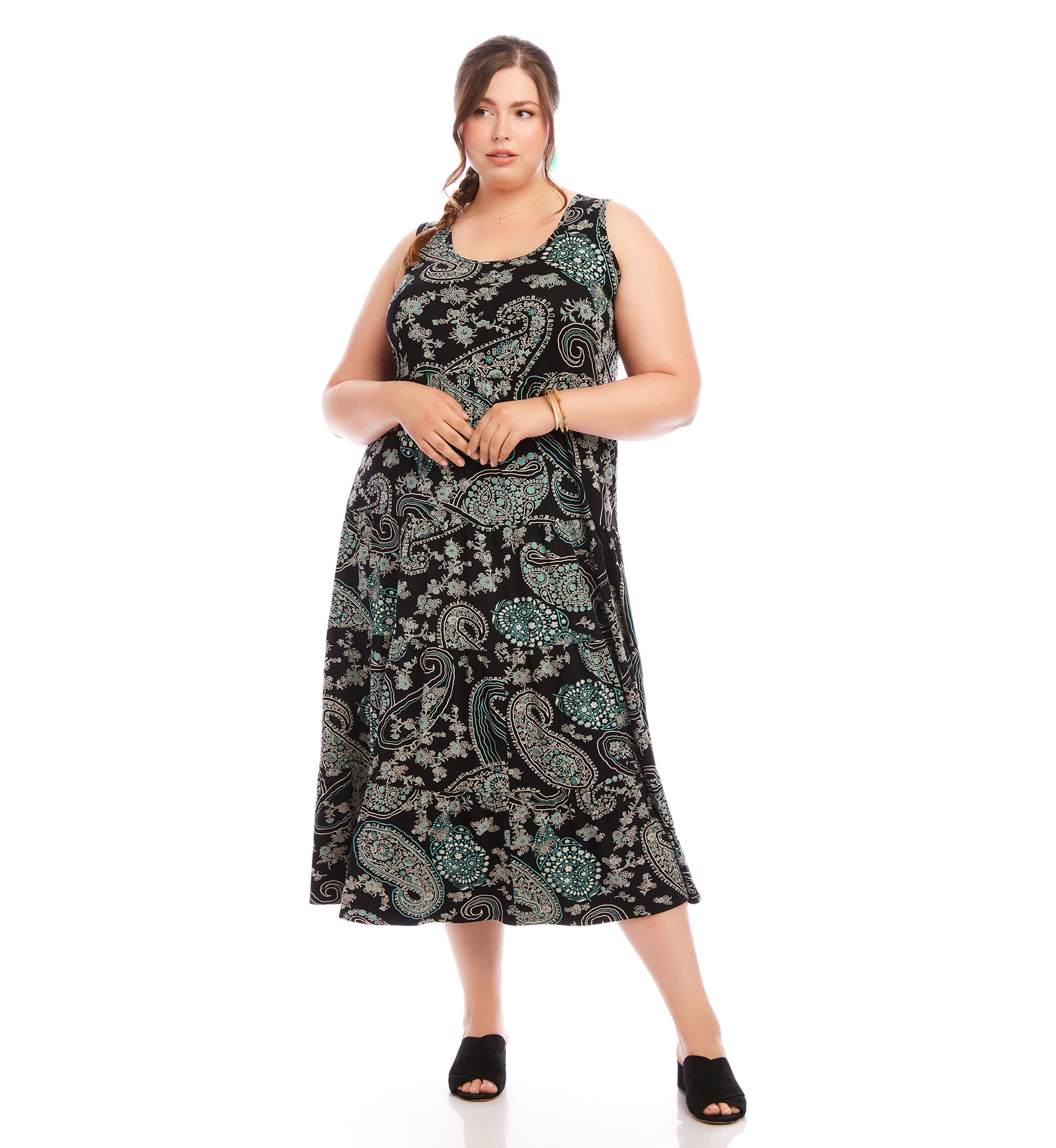 Plus Size Sleeveless Tiered Midi Dress