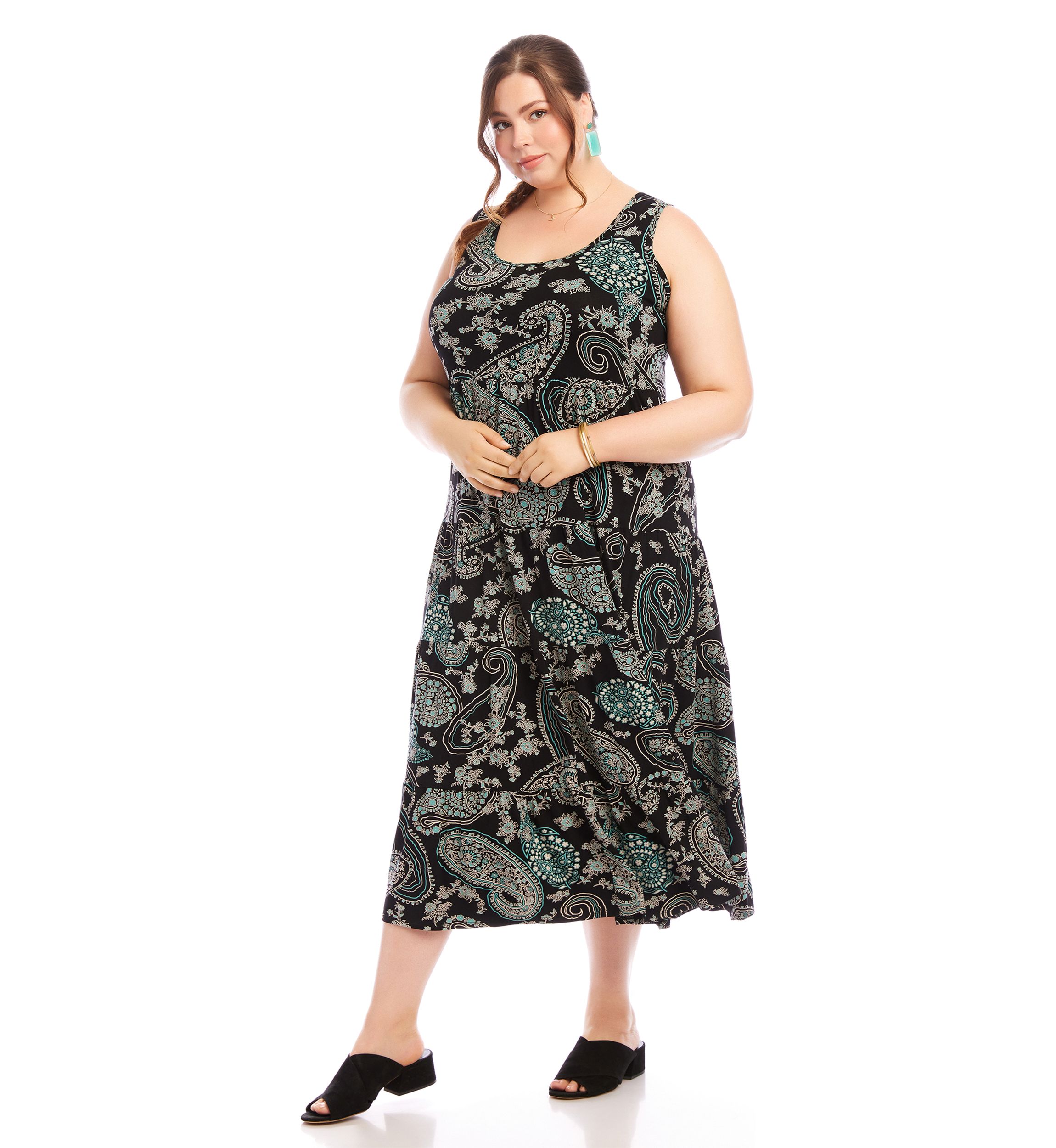 Plus Size Sleeveless Tiered Midi Dress