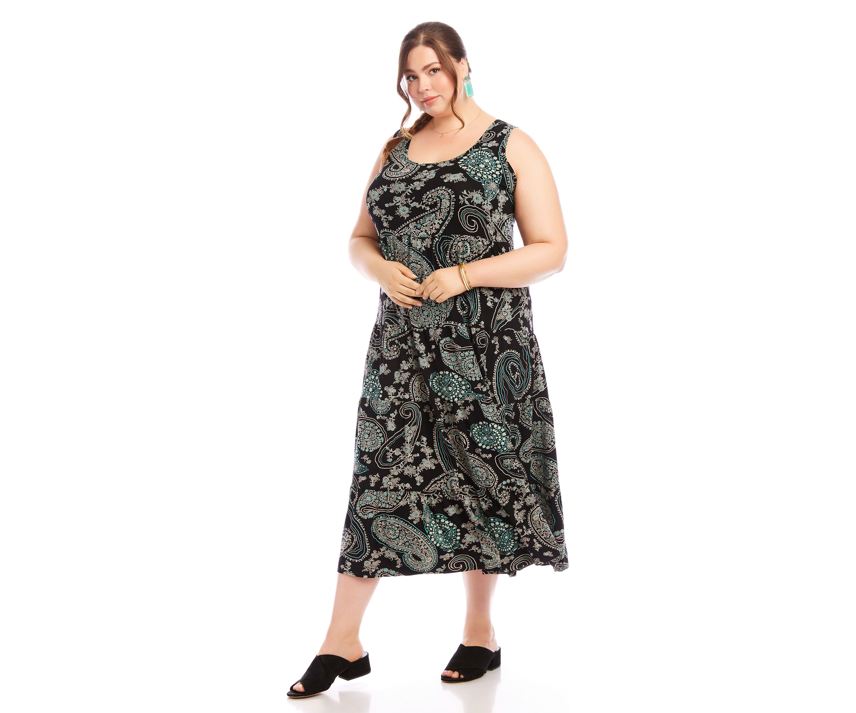 Plus Size Sleeveless Tiered Midi Dress
