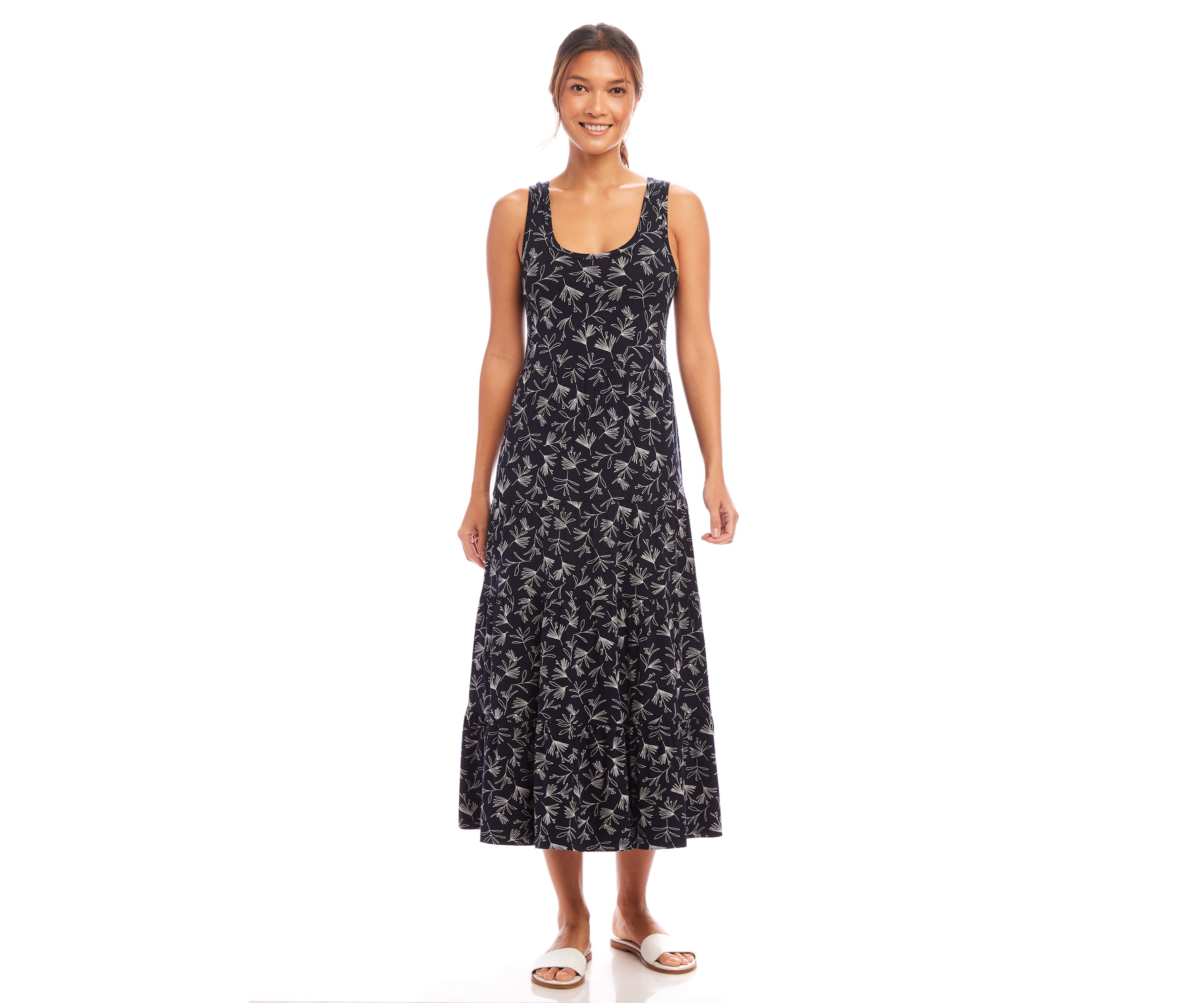 Womens Sleeveless Tiered Midi Dress