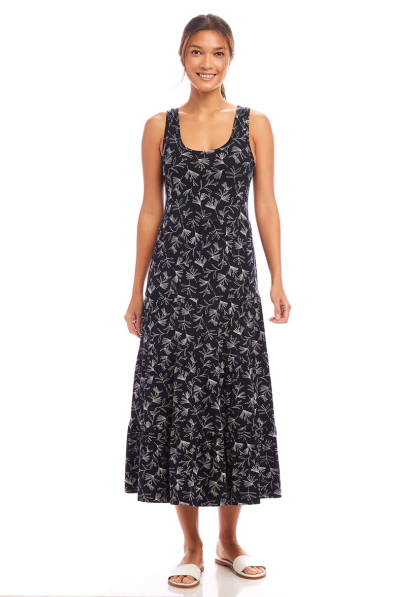 Womens Sleeveless Tiered Midi Dress