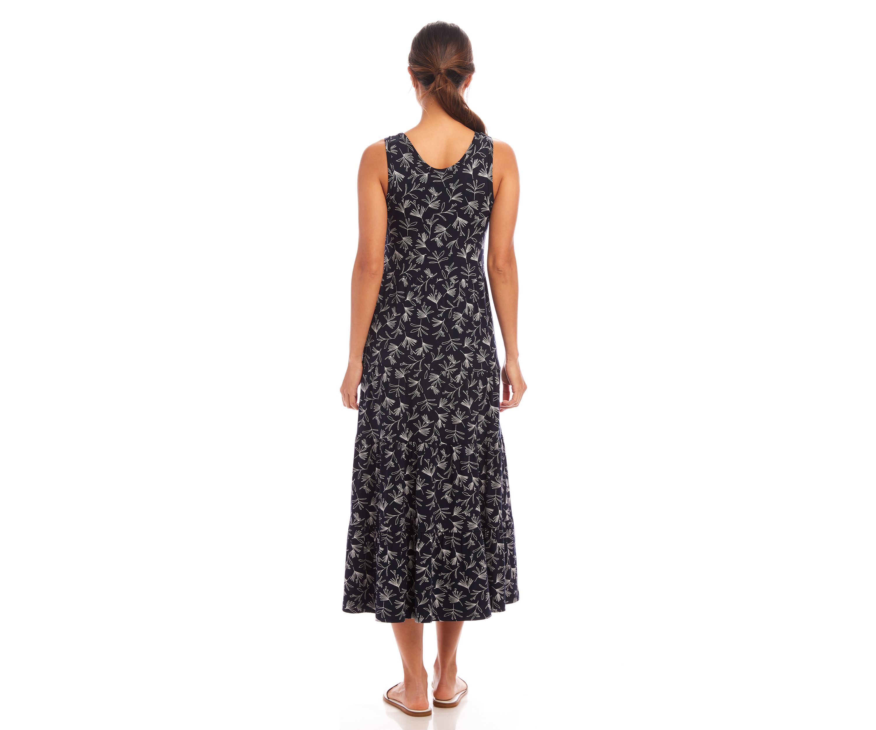 Womens Sleeveless Tiered Midi Dress