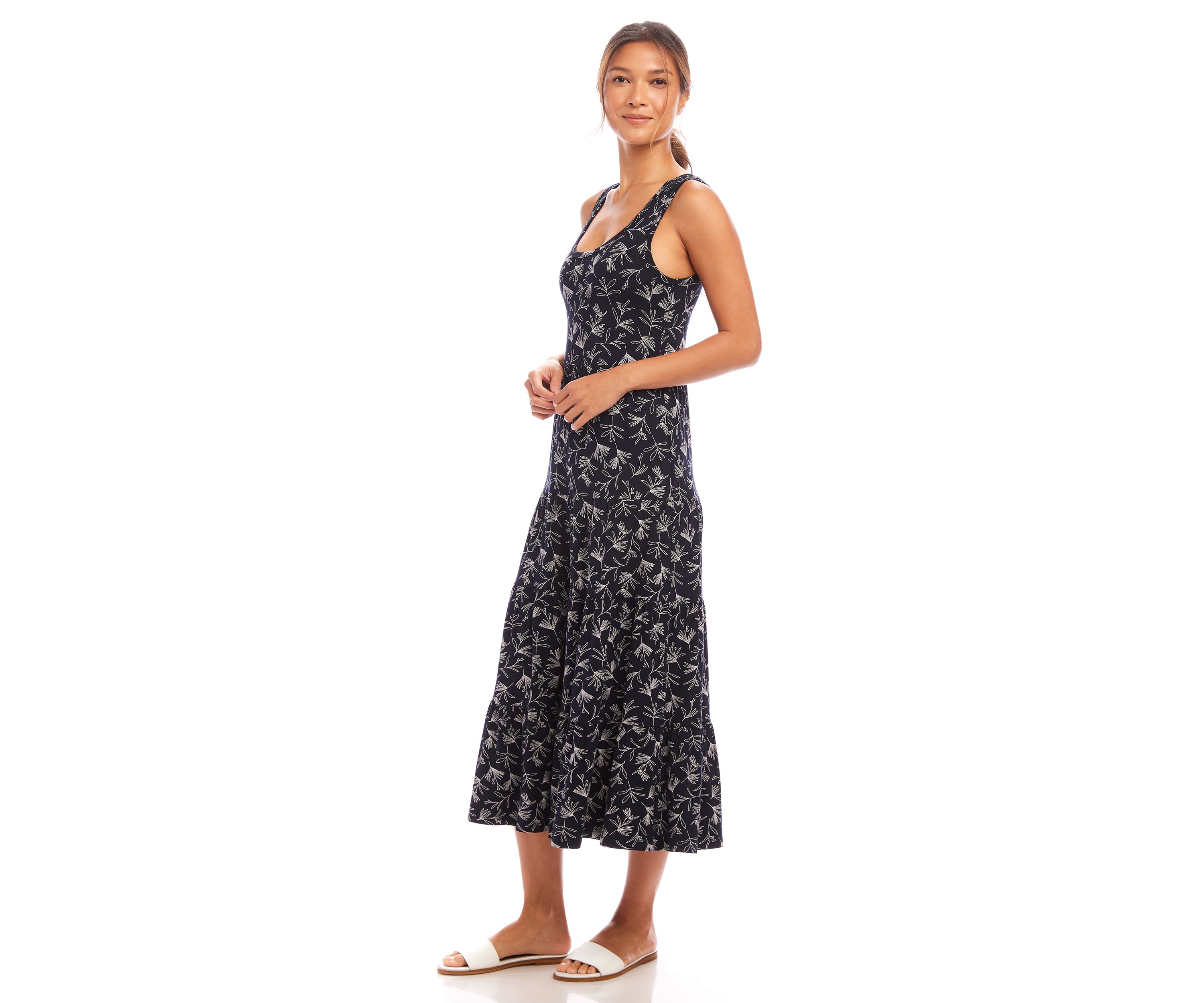 Womens Sleeveless Tiered Midi Dress