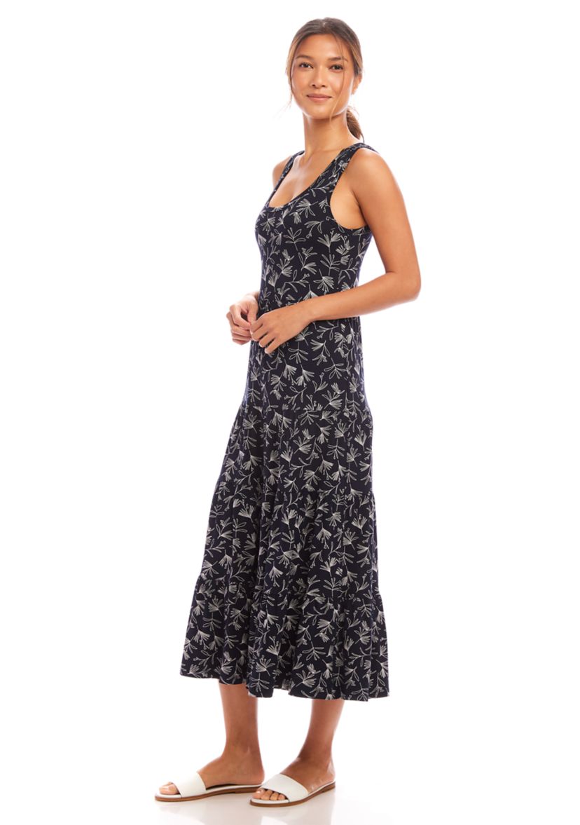 Womens Sleeveless Tiered Midi Dress