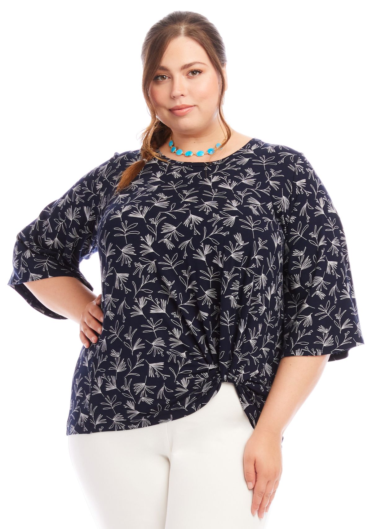 Plus Size Flare Sleeve Pick Up Top