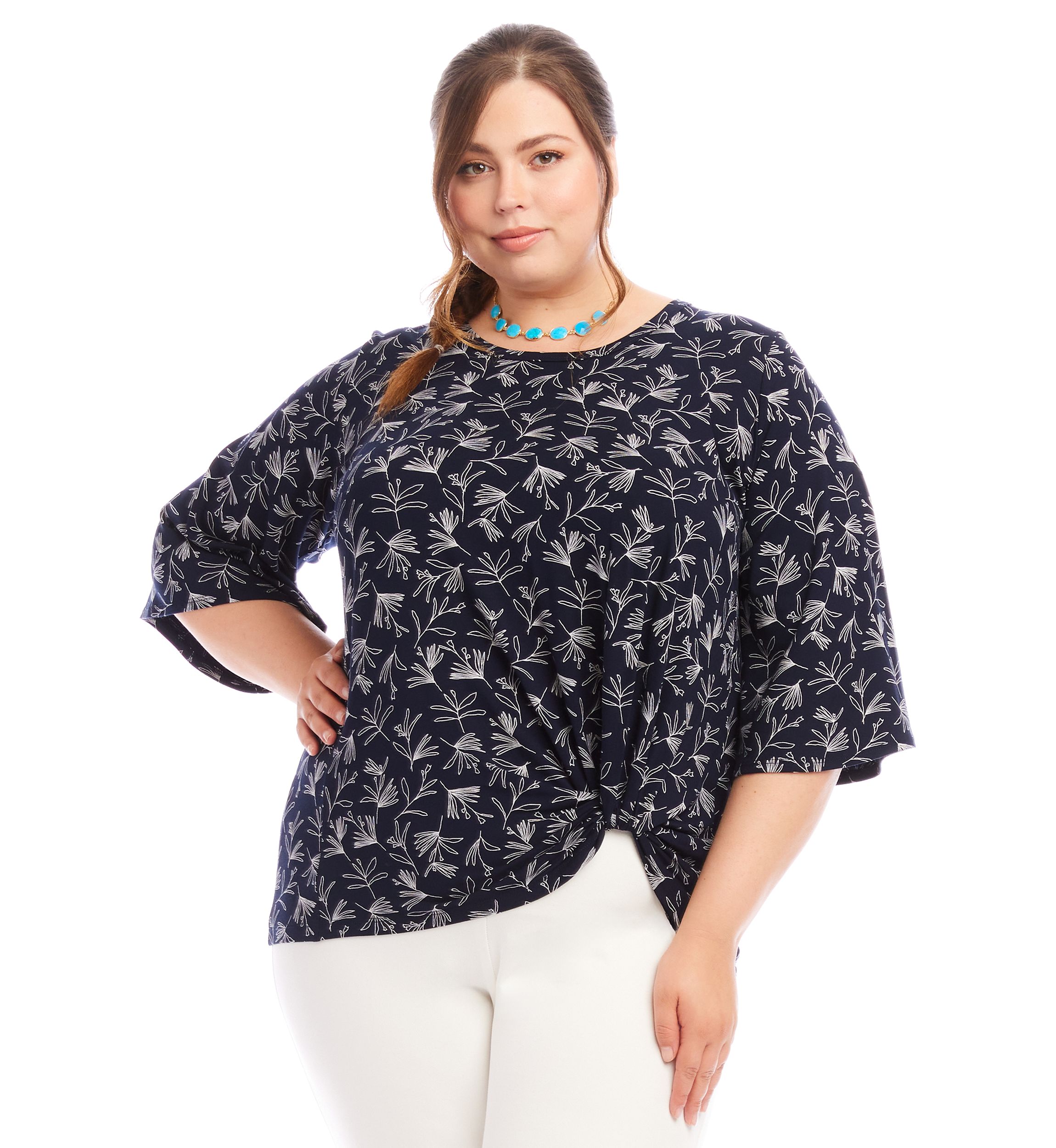 Plus Size Flare Sleeve Pick Up Top