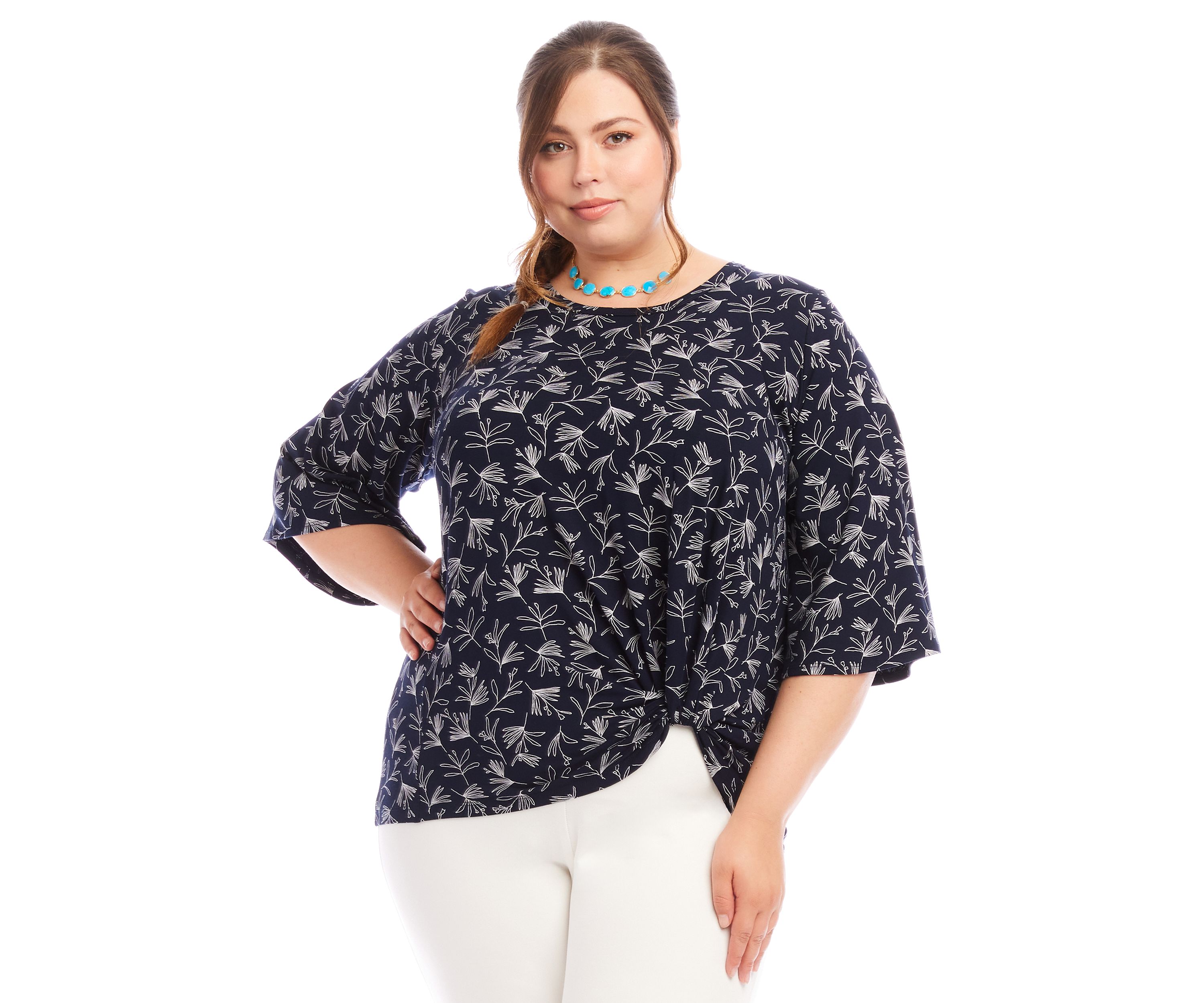 Plus Size Flare Sleeve Pick Up Top