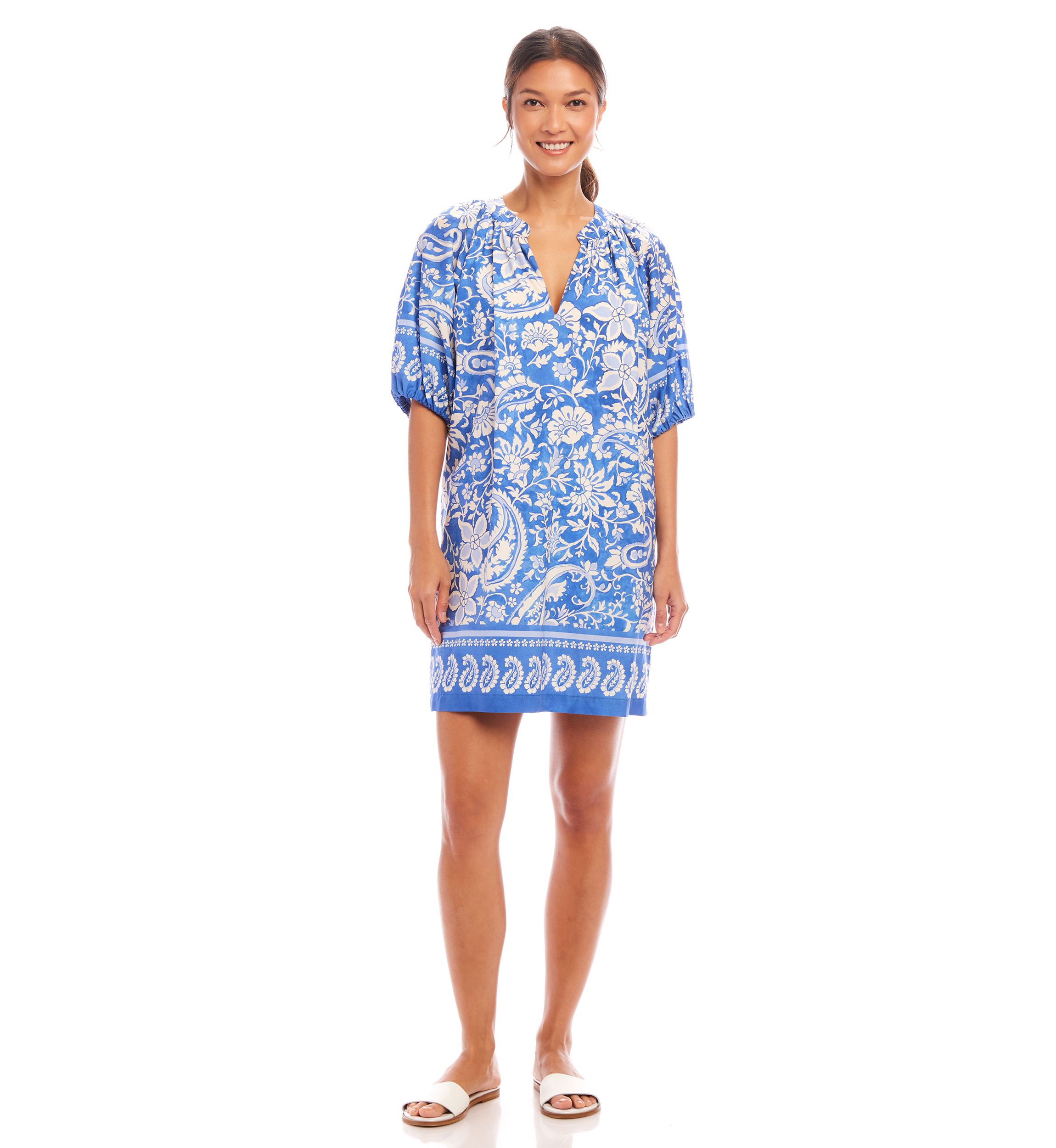 Womens Puff Sleeve Peasant Dress