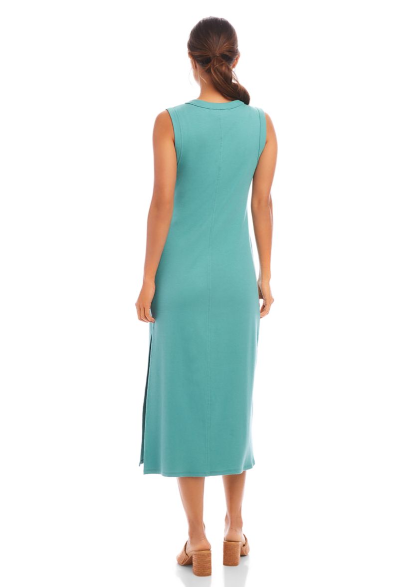 Womens Ribbed V-Neck Midi Column Dress