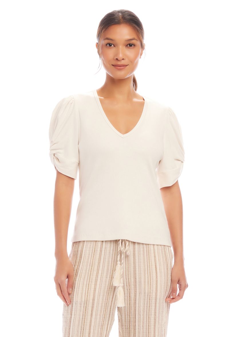 Petite Ribbed Twist Sleeve Top