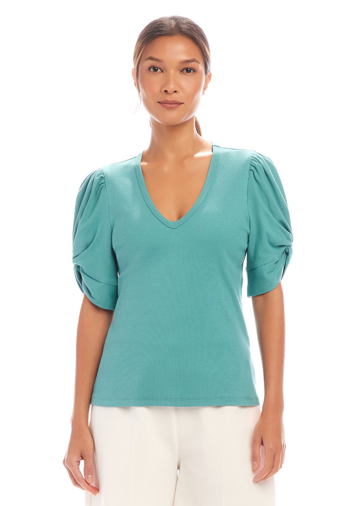 Womens Ribbed Twist Sleeve Top