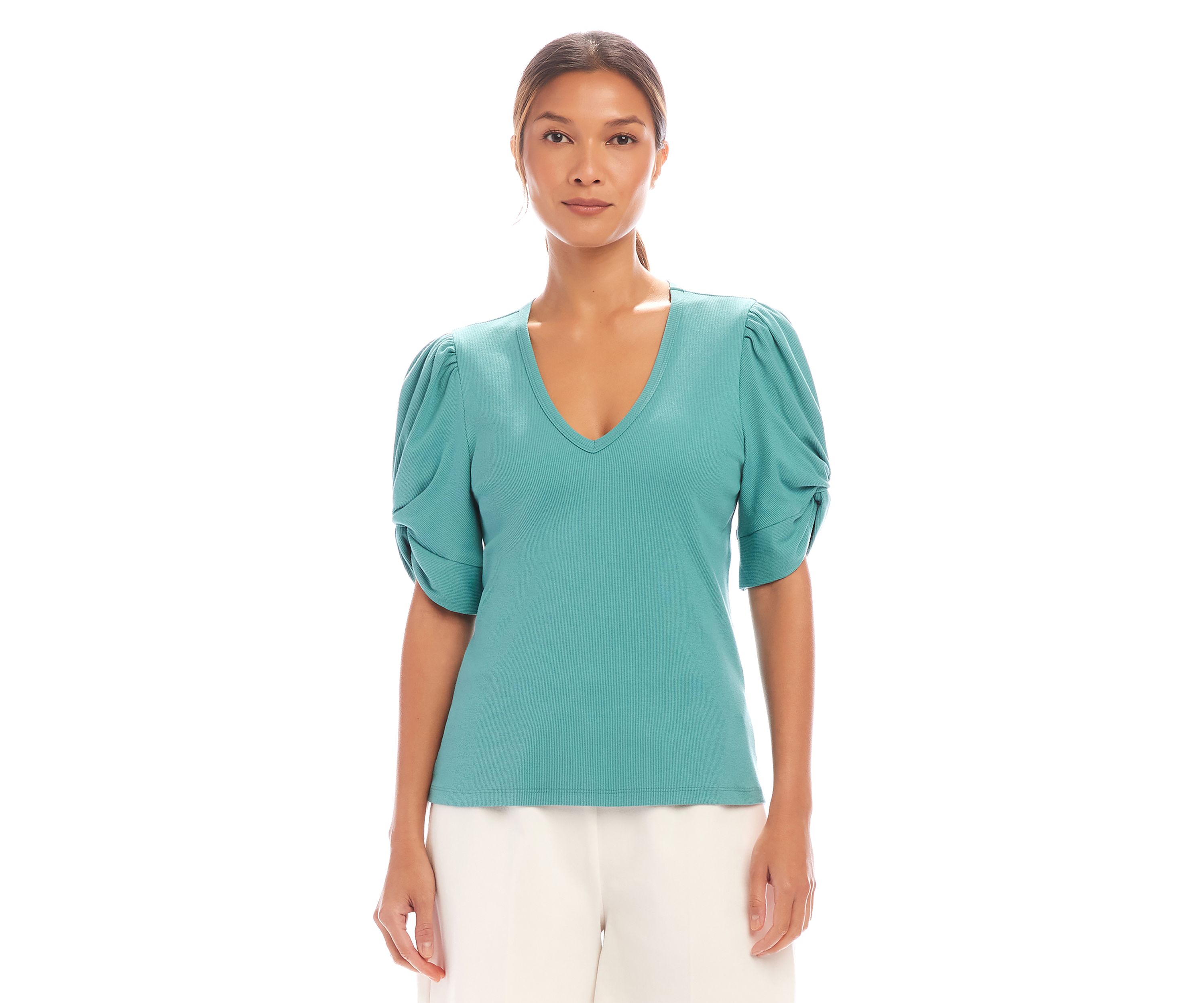 Womens Ribbed Twist Sleeve Top