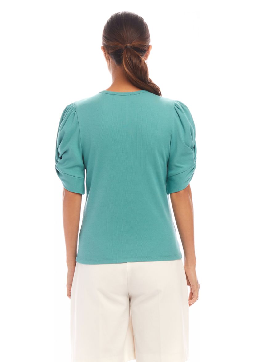 Womens Ribbed Twist Sleeve Top
