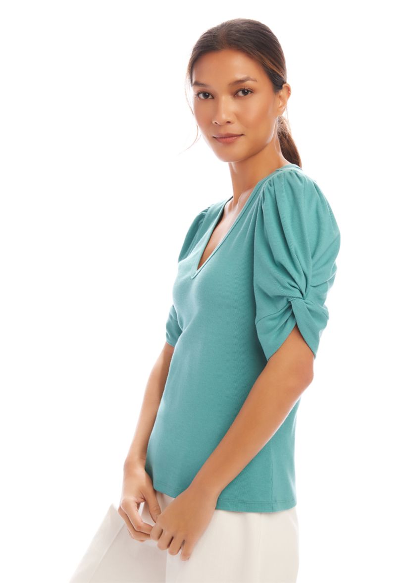 Womens Ribbed Twist Sleeve Top