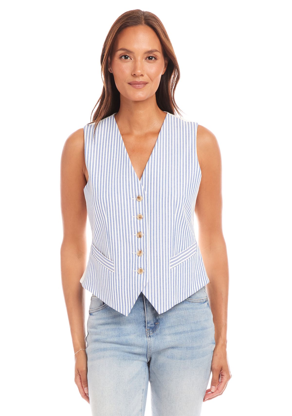 Womens Stripe Button-Up Vest