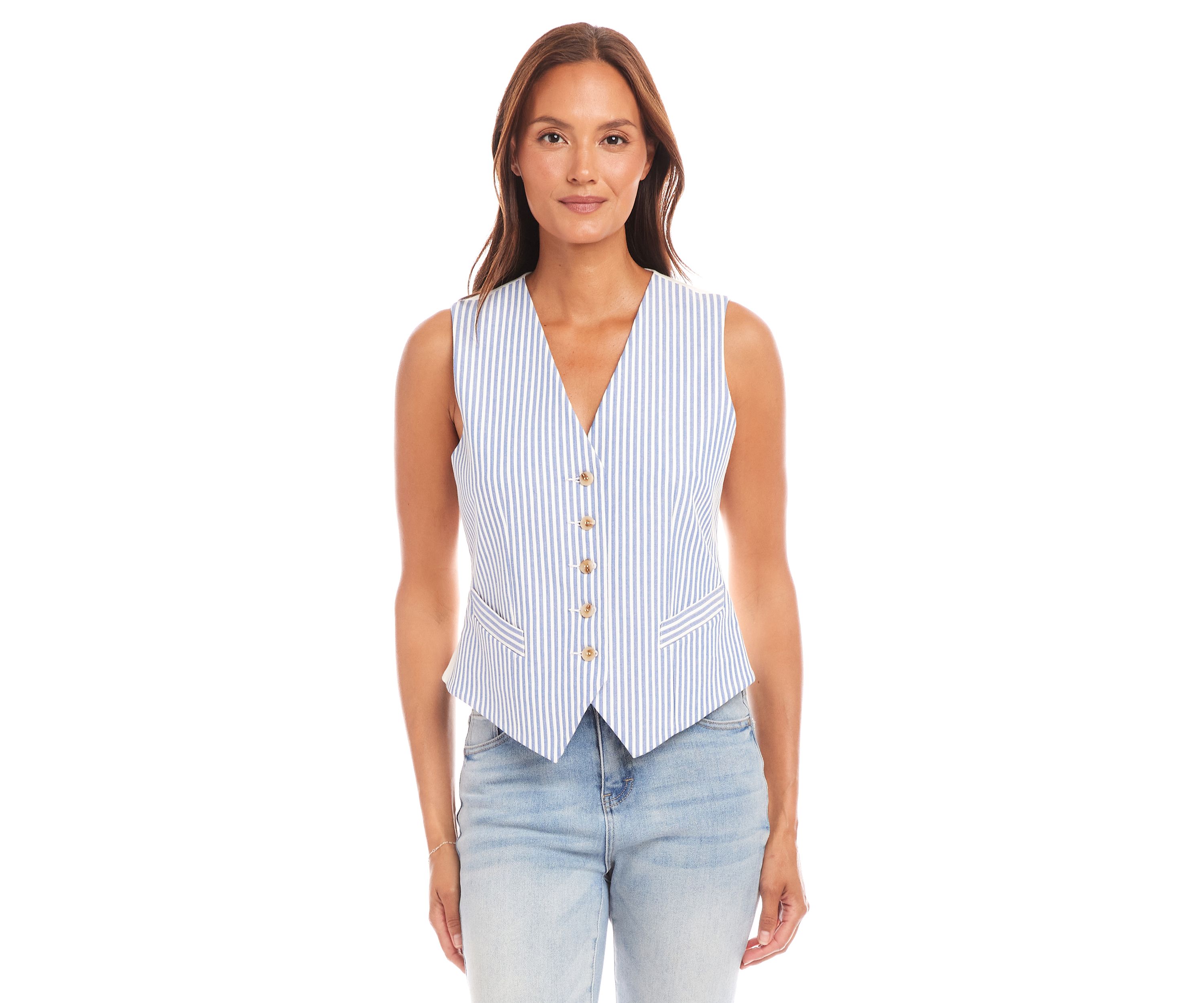 Womens Stripe Button-Up Vest
