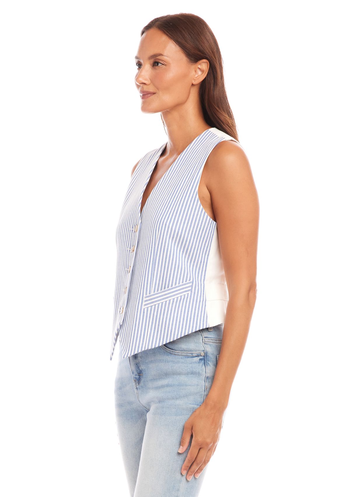 Womens Stripe Button-Up Vest