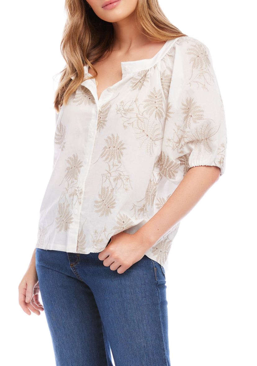 Womens Floral Embroidered Top
