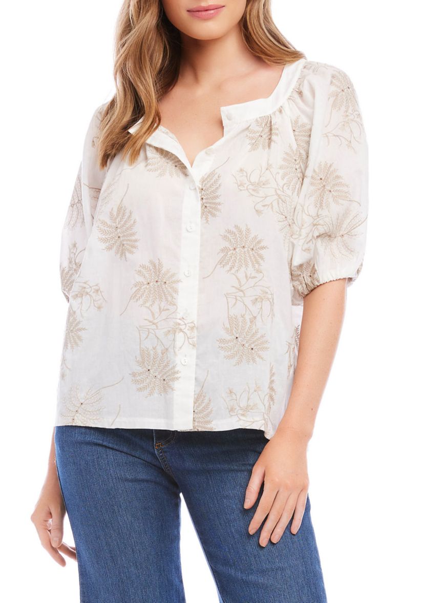 Womens Floral Embroidered Top