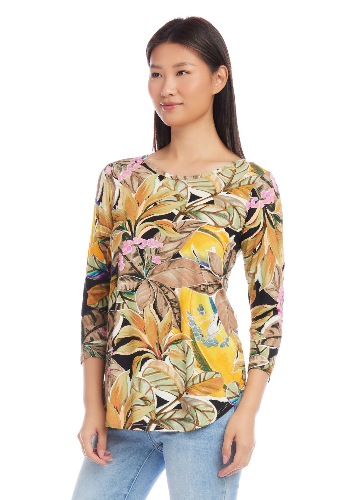Petite 3/4 Sleeve Shirttail Top