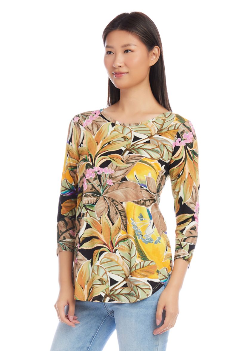 Petite 3/4 Sleeve Shirttail Top