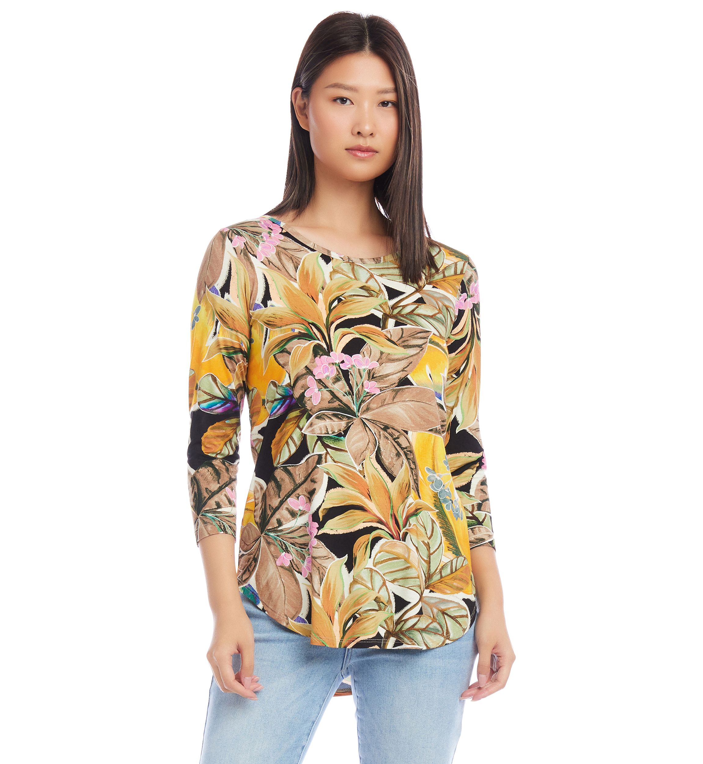 Womens 3/4 Sleeve Shirttail Top