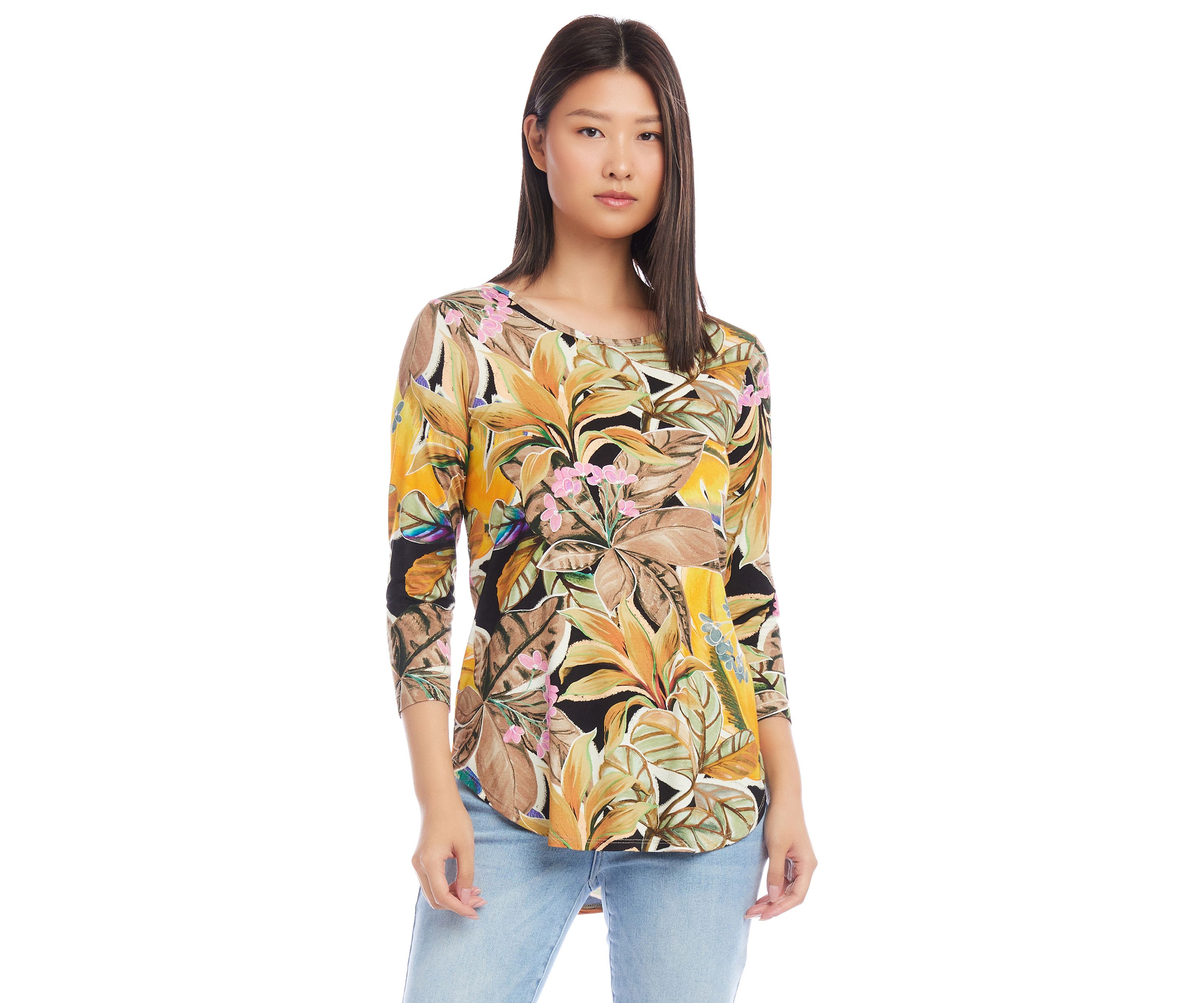 Womens 3/4 Sleeve Shirttail Top