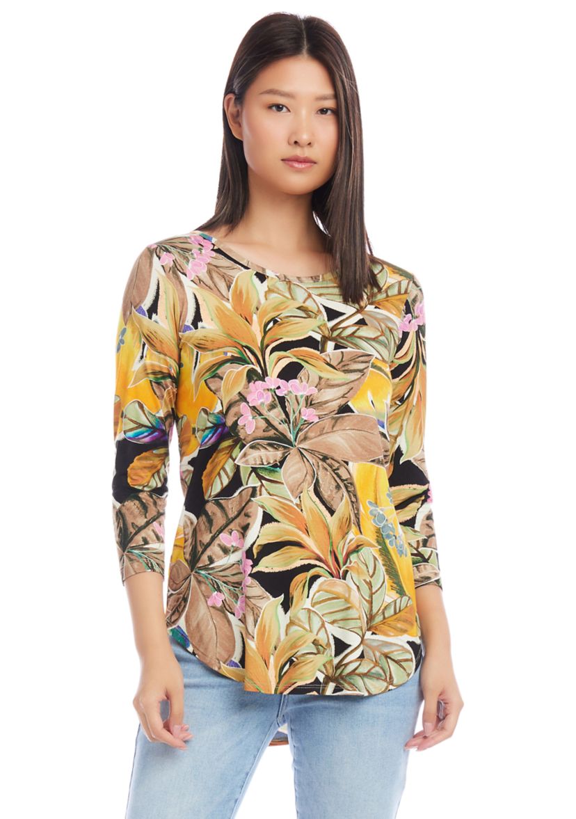 Womens 3/4 Sleeve Shirttail Top