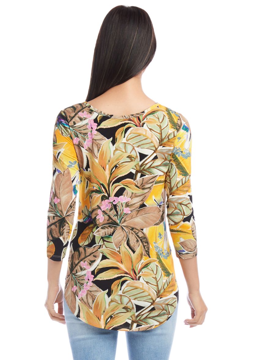 Womens 3/4 Sleeve Shirttail Top