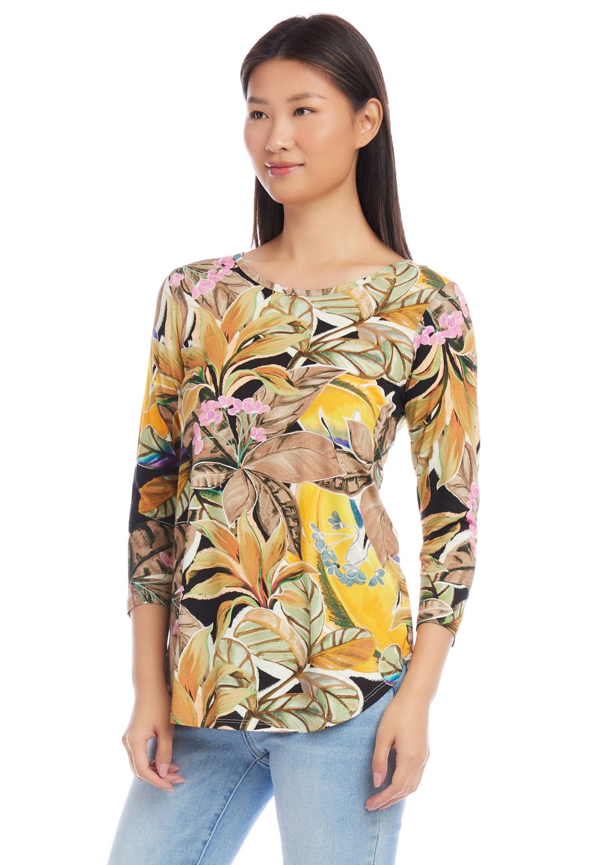 Womens 3/4 Sleeve Shirttail Top