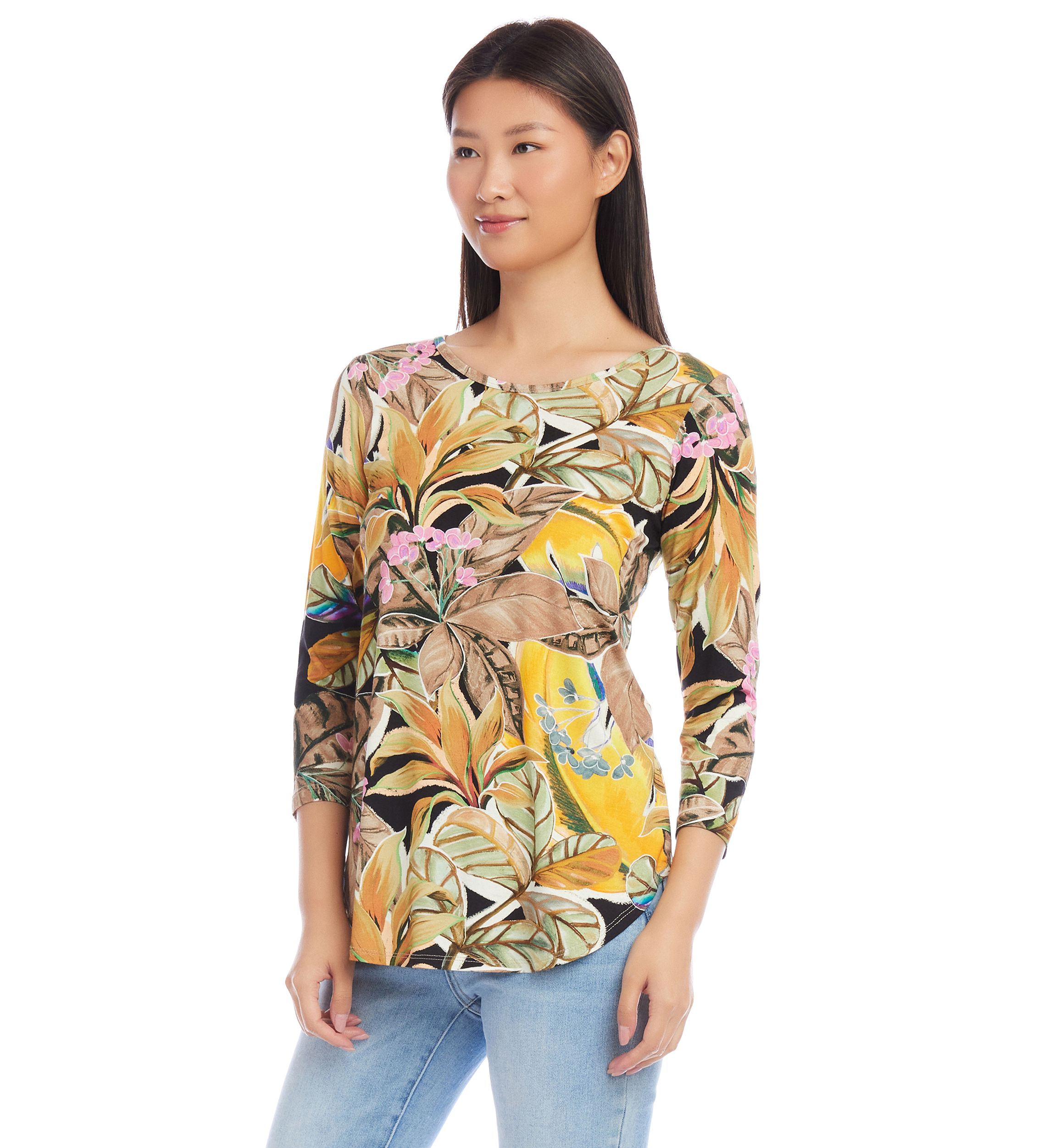 Womens 3/4 Sleeve Shirttail Top
