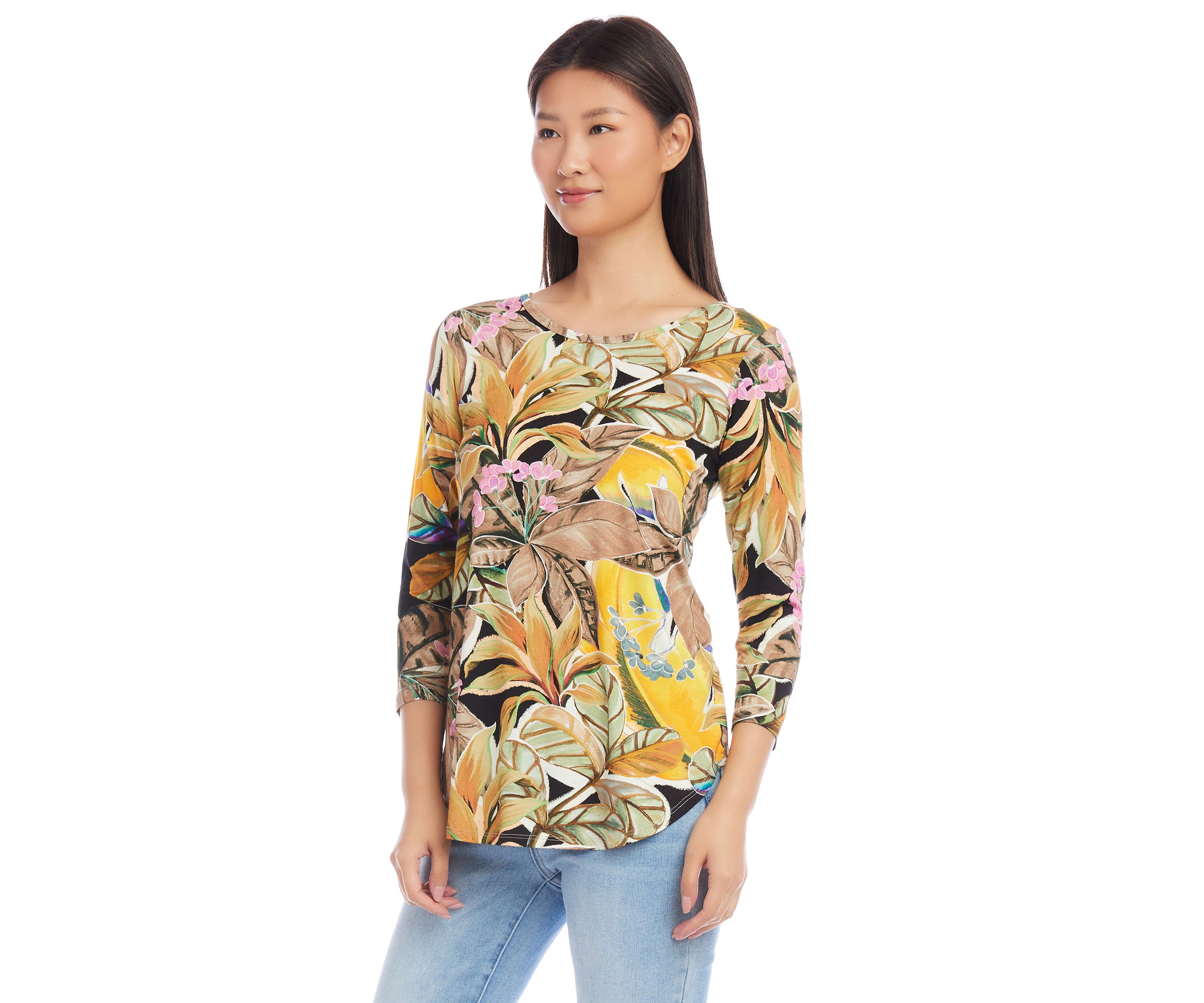 Womens 3/4 Sleeve Shirttail Top