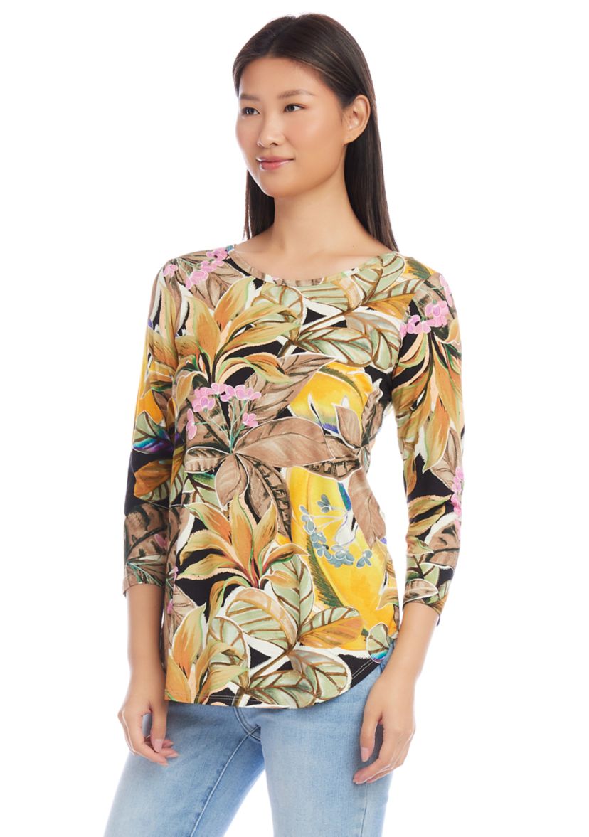 Womens 3/4 Sleeve Shirttail Top
