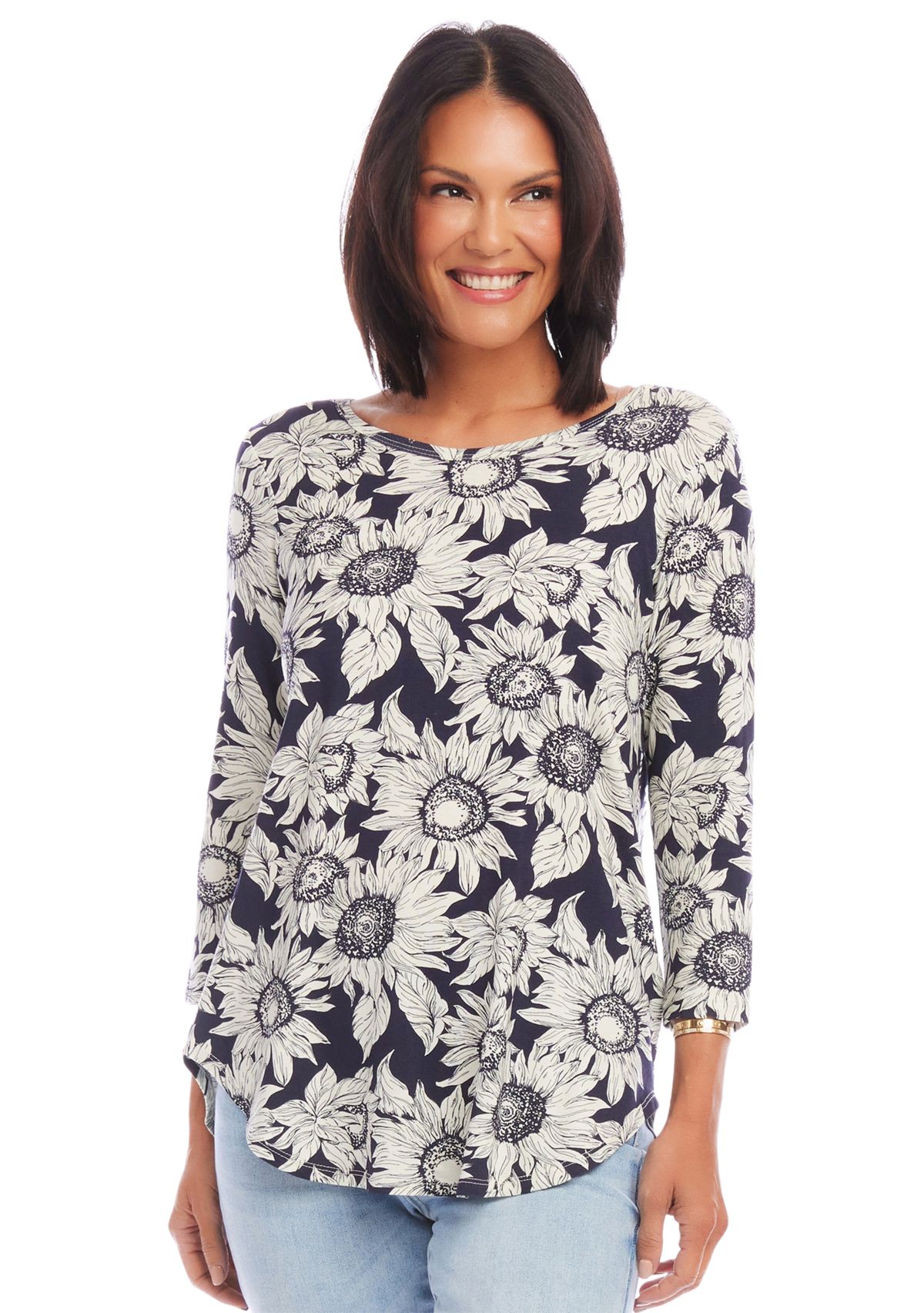 Petite 3/4 Sleeve Shirttail Top