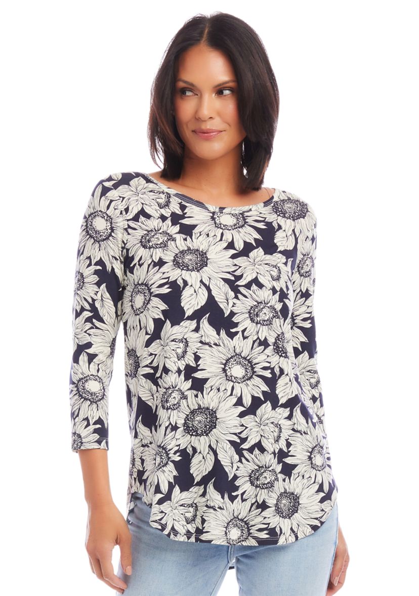 Petite 3/4 Sleeve Shirttail Top