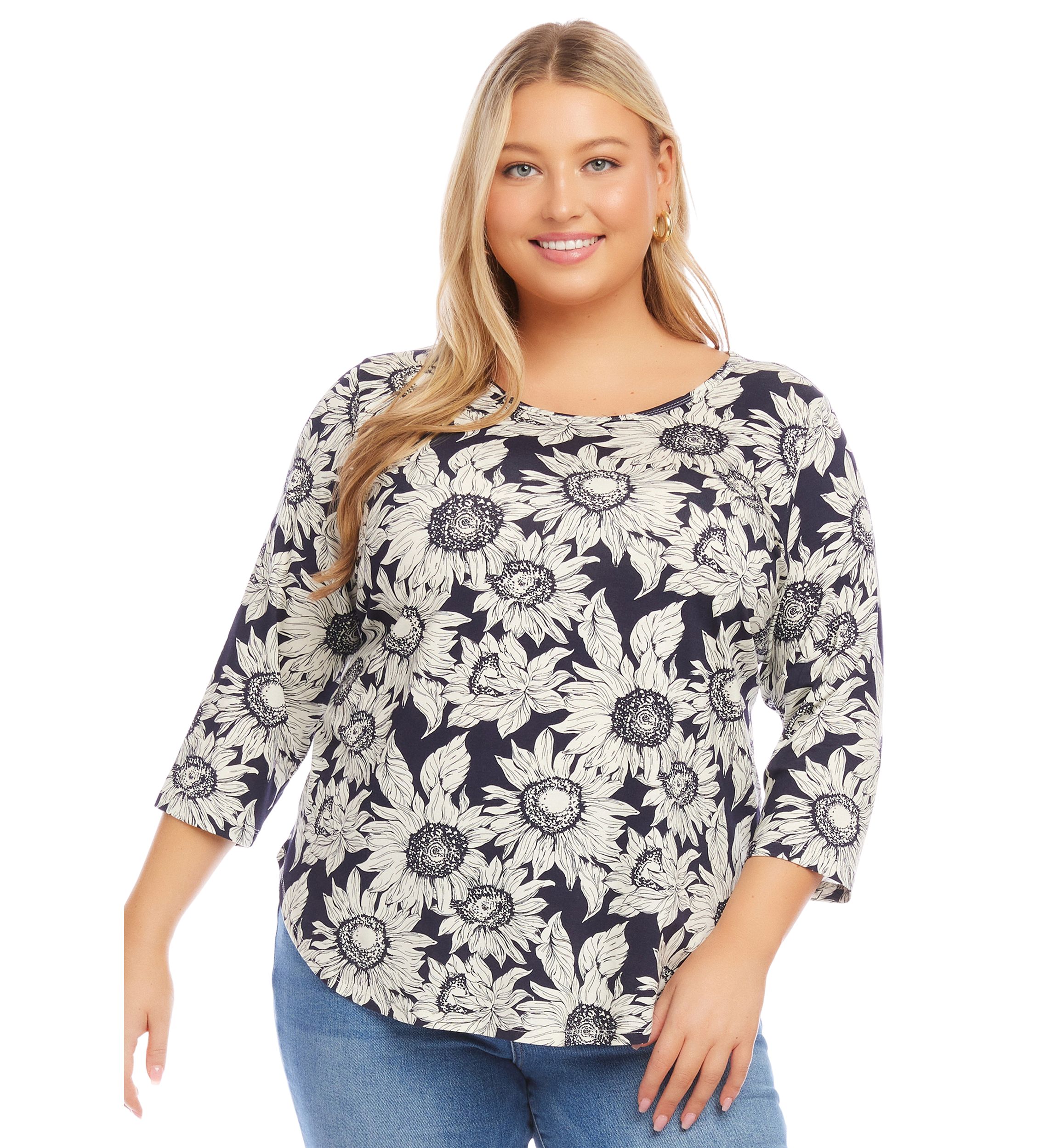 Plus Size 3/4 Sleeve Shirttail Top