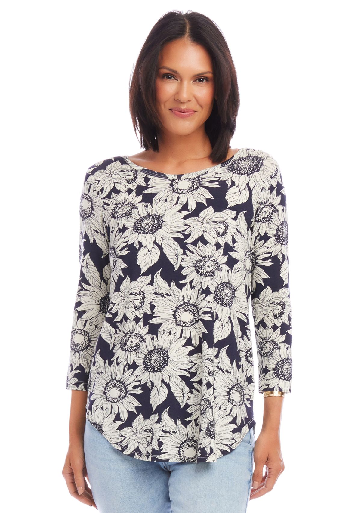 Womens 3/4 Sleeve Shirttail Top