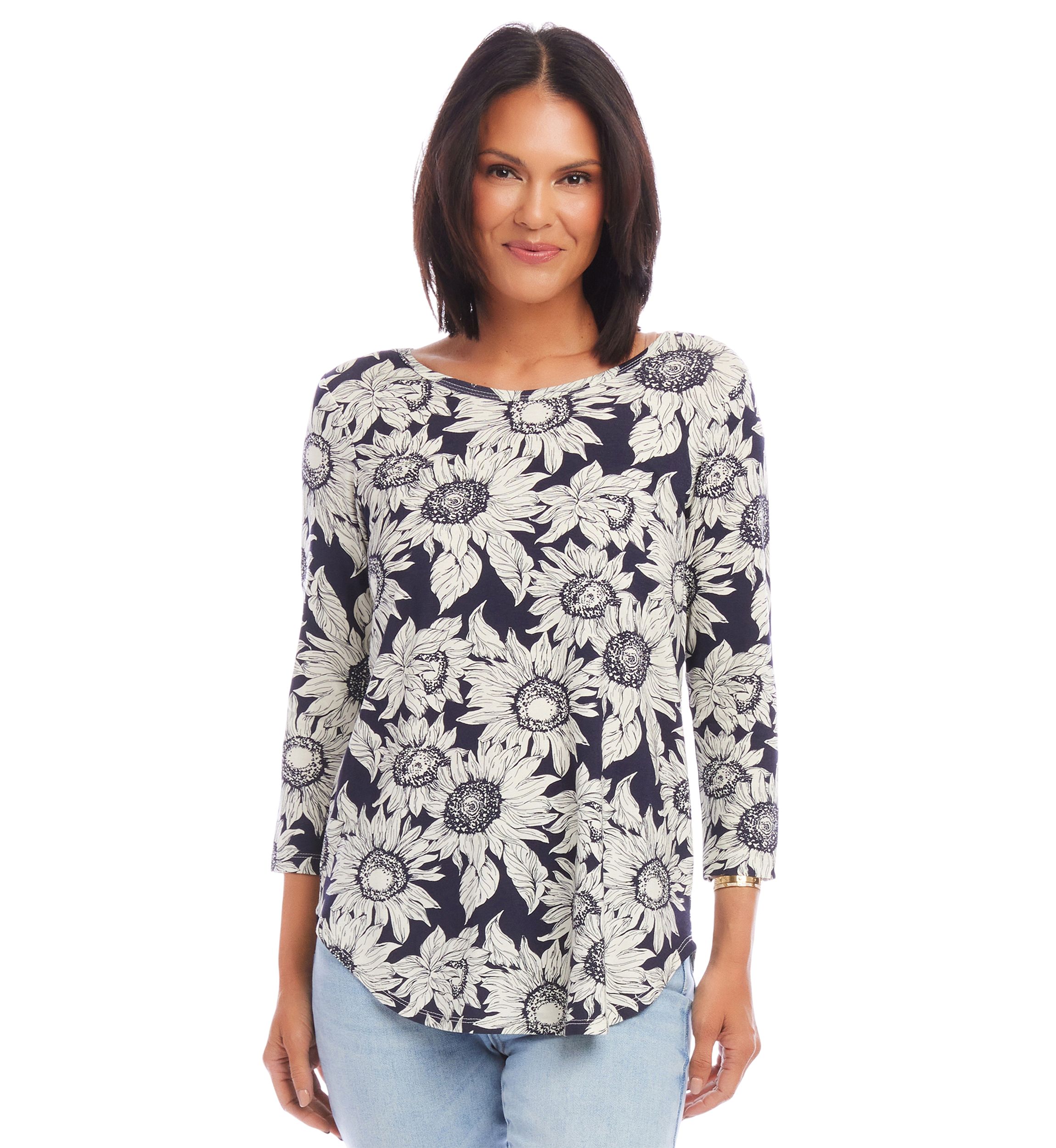 Womens 3/4 Sleeve Shirttail Top