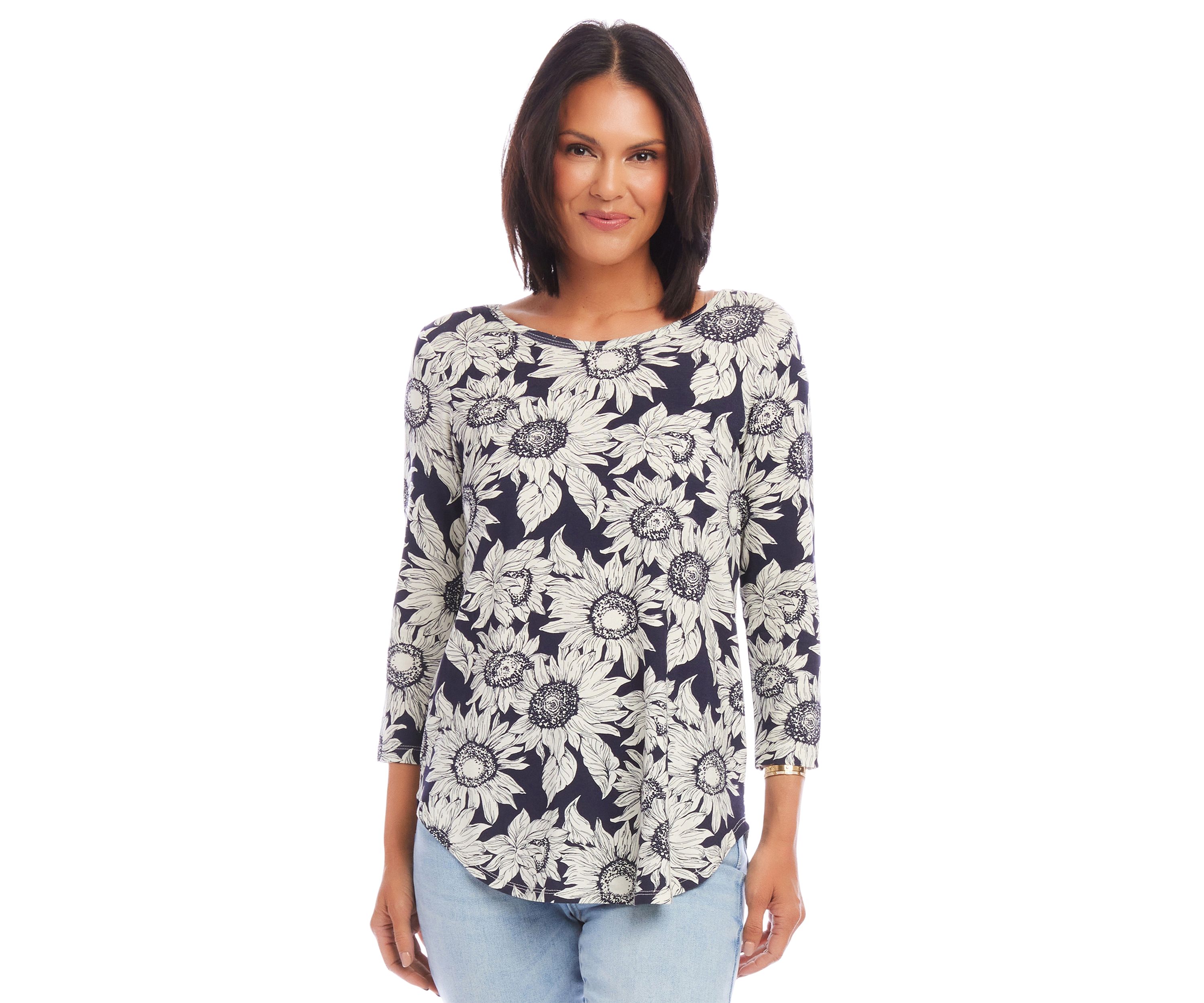 Womens 3/4 Sleeve Shirttail Top