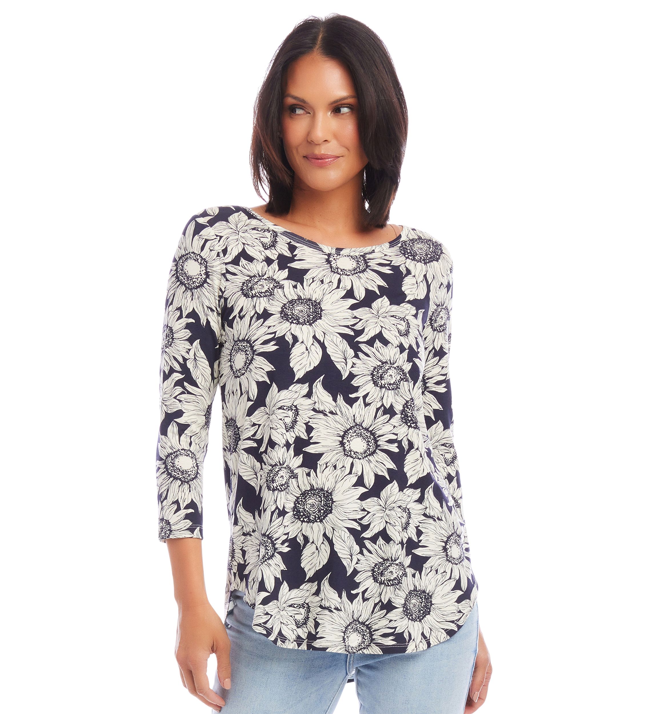 Womens 3/4 Sleeve Shirttail Top