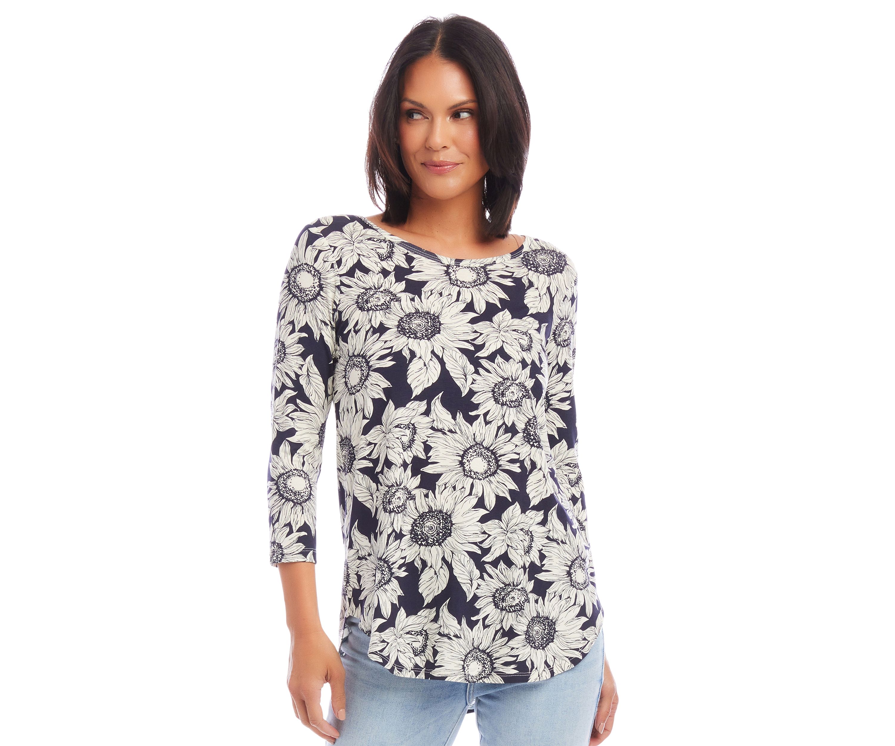 Womens 3/4 Sleeve Shirttail Top