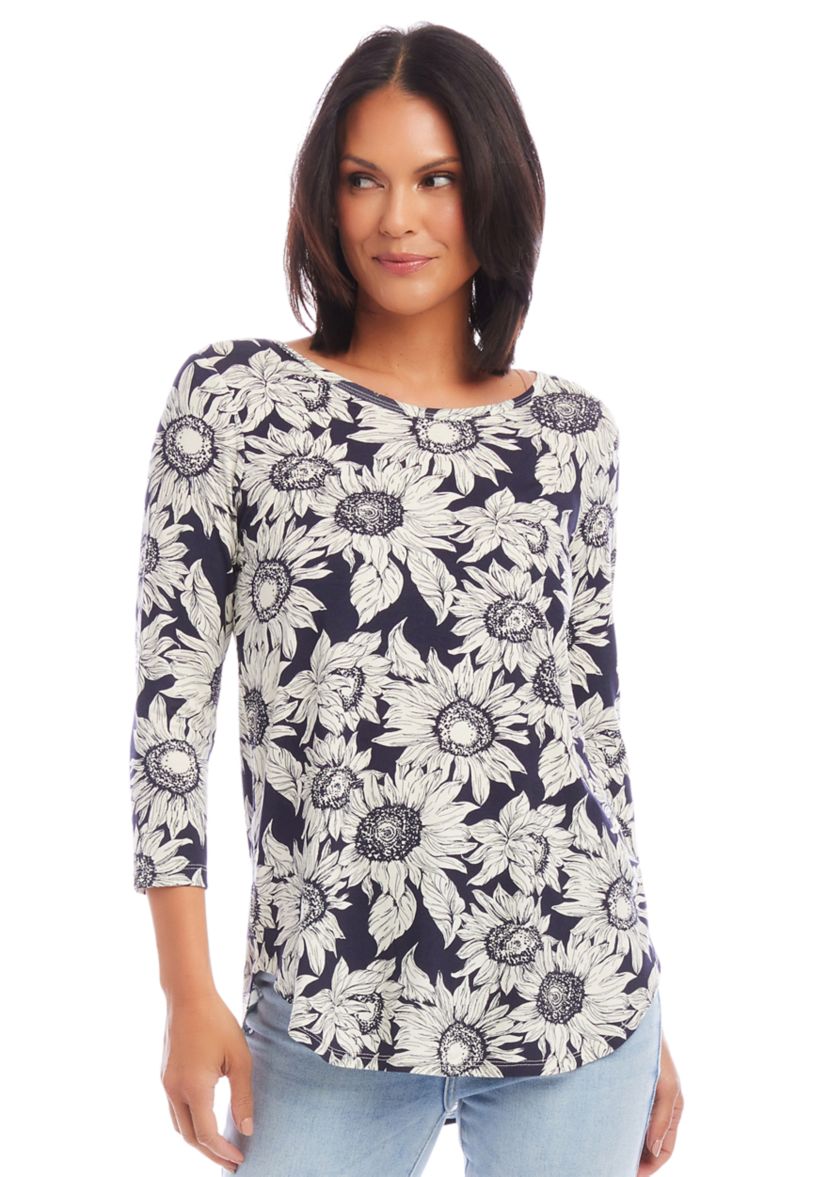 Womens 3/4 Sleeve Shirttail Top