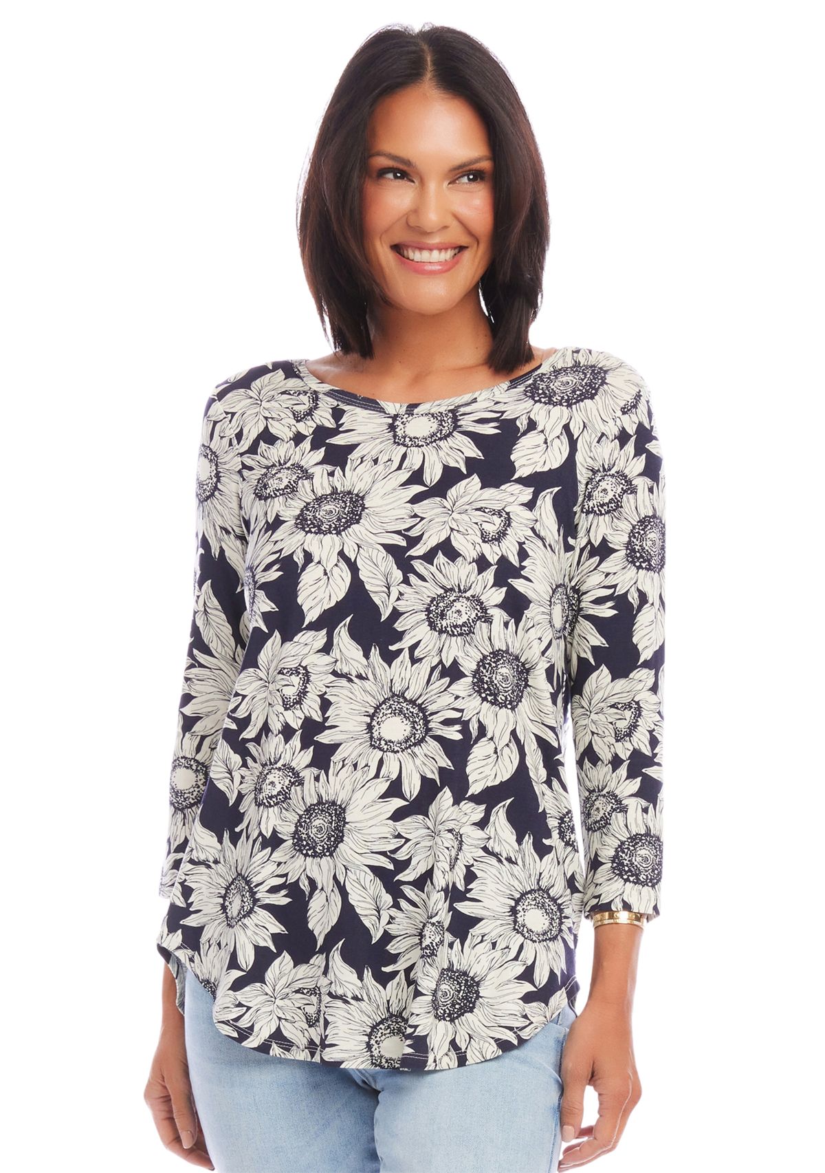 Womens 3/4 Sleeve Shirttail Top